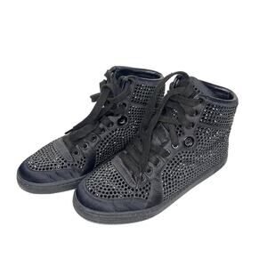 Gucci Black Satin Crystal Embellished Coda High Top Sneakers 36